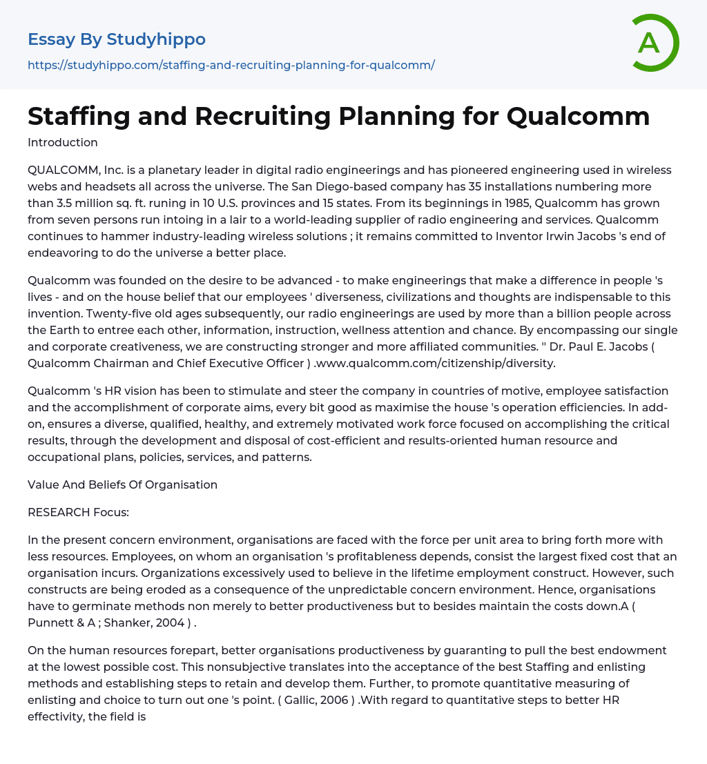 Staffing and Recruiting Planning for Qualcomm Essay Example