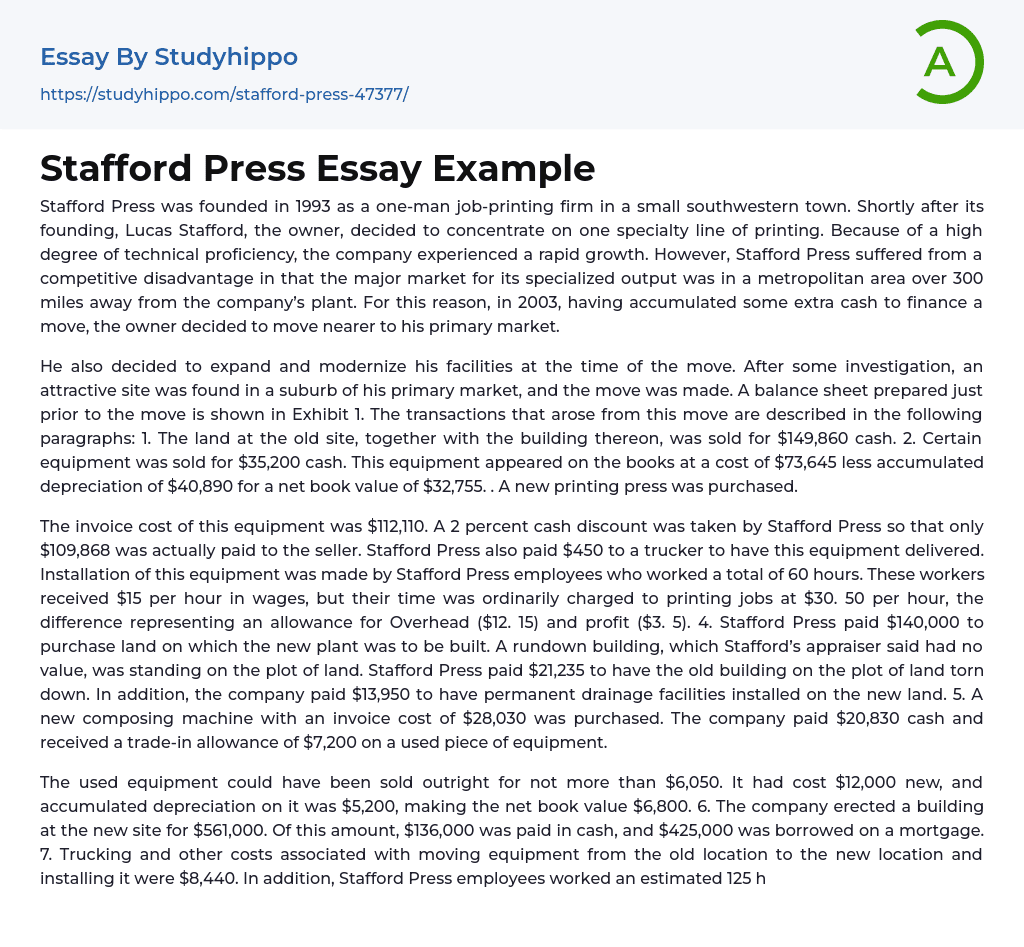 Stafford Press Essay Example