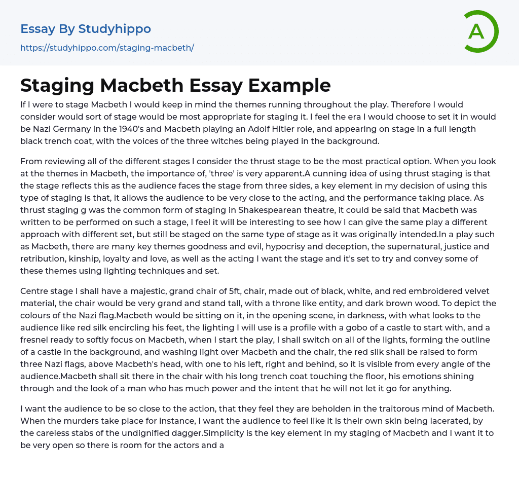 Staging Macbeth Essay Example