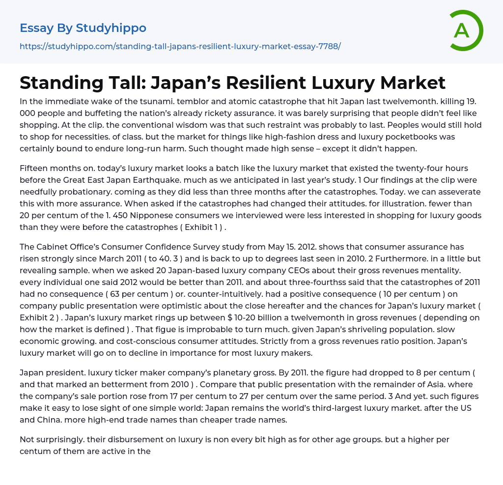 Standing Tall: Japan’s Resilient Luxury Market Essay Example