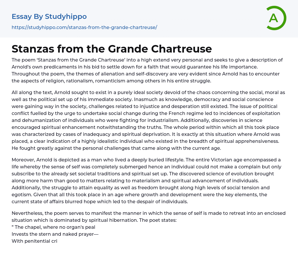 Stanzas from the Grande Chartreuse Essay Example