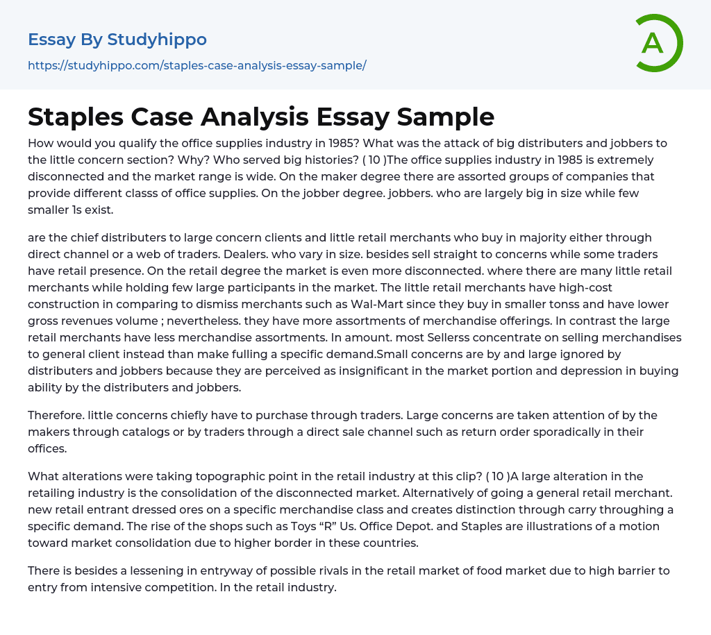 Staples Case Analysis Essay Sample