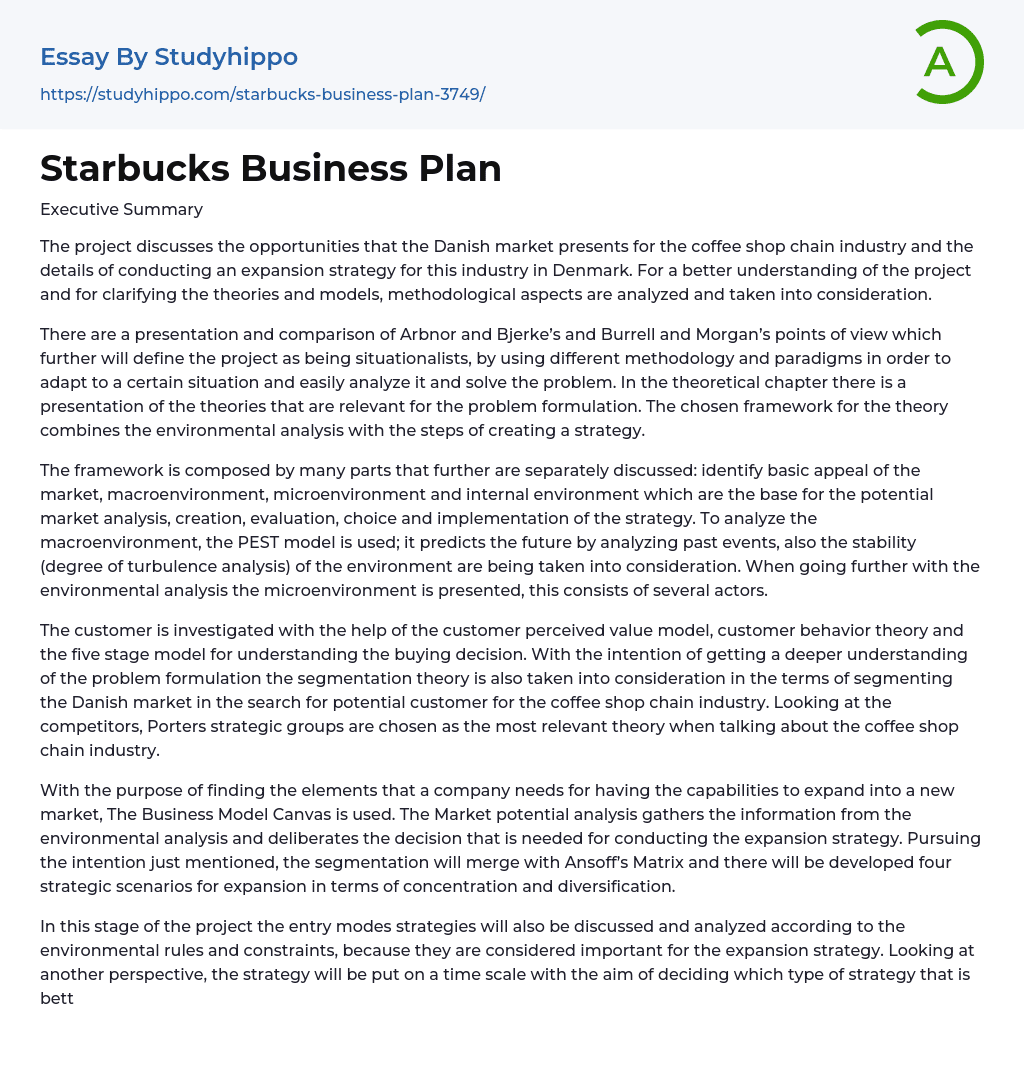 Starbucks Business Plan Essay Example