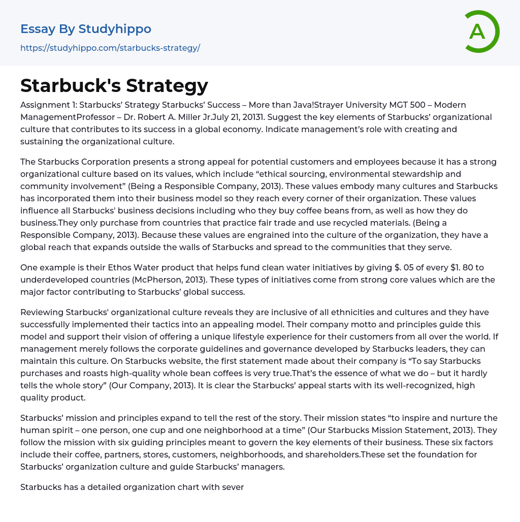 Starbuck’s Strategy Essay Example