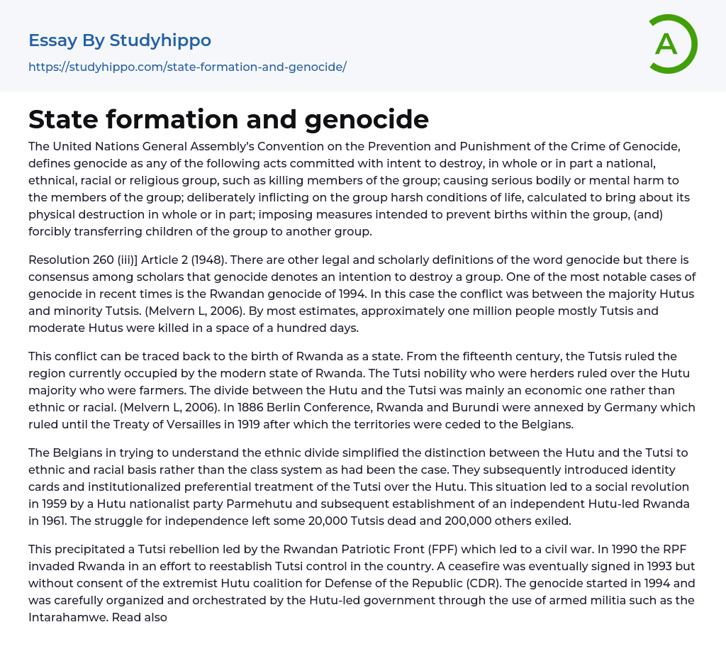 State formation and genocide Essay Example