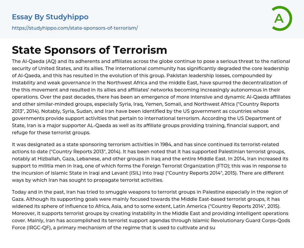 State Sponsors of Terrorism Essay Example