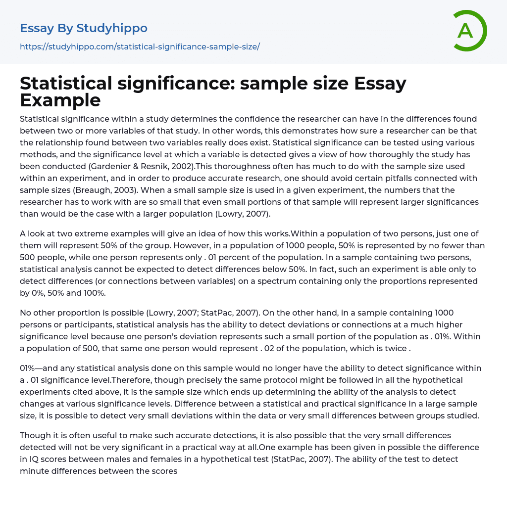 Statistical significance: sample size Essay Example