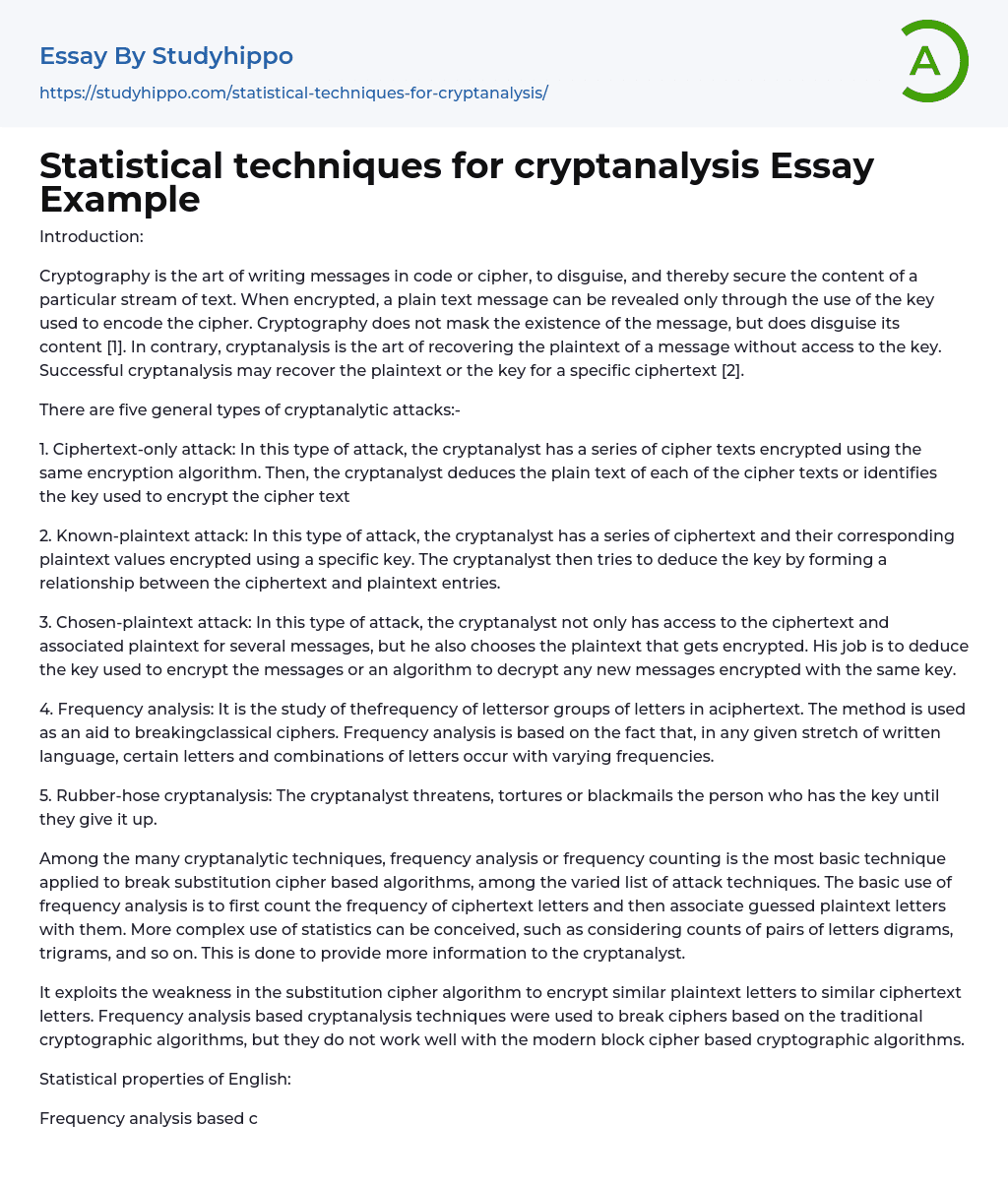 Statistical techniques for cryptanalysis Essay Example