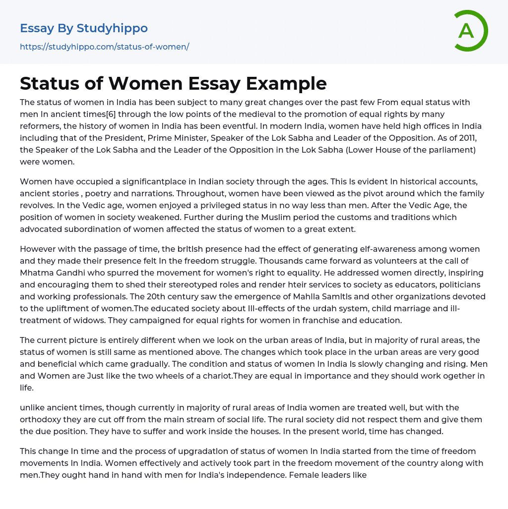 Status of Women Essay Example