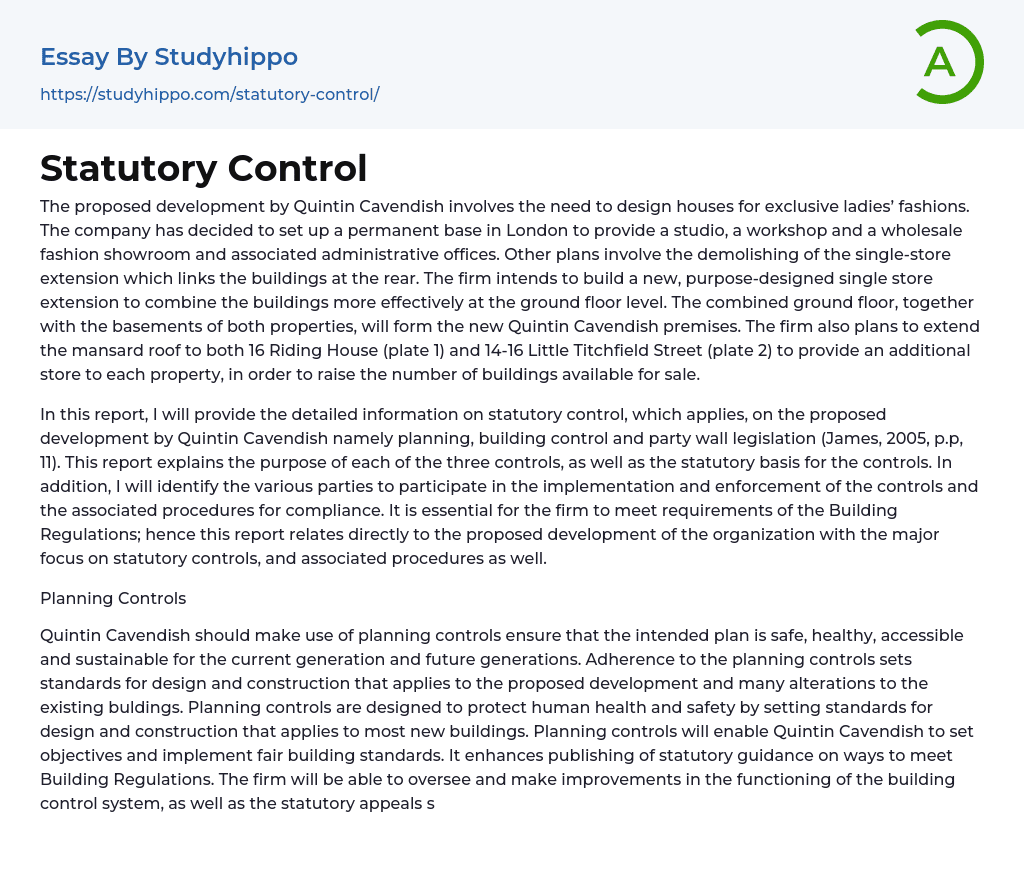 Statutory Control Essay Example