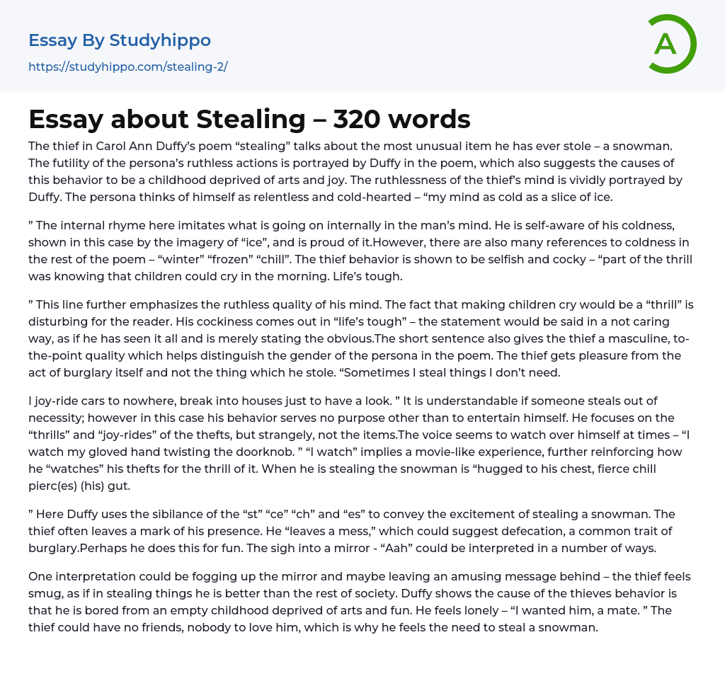 Essay about Stealing – 320 words