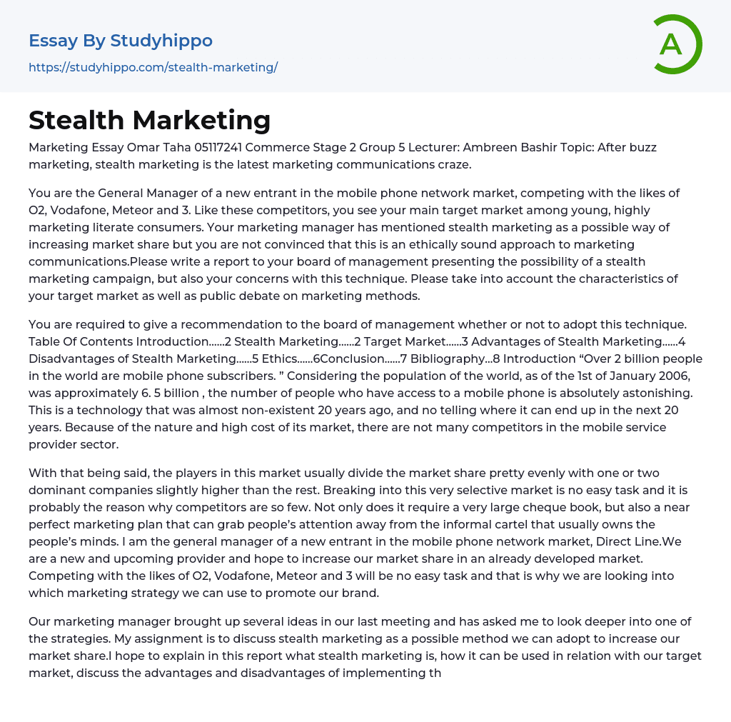 Stealth Marketing Essay Example