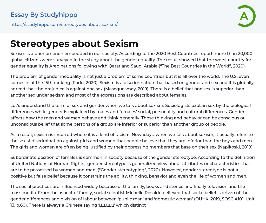 Stereotypes about Sexism Essay Example