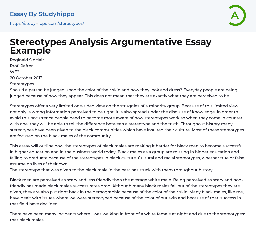Stereotype Is an Established Pattern of Thinking Essay Example