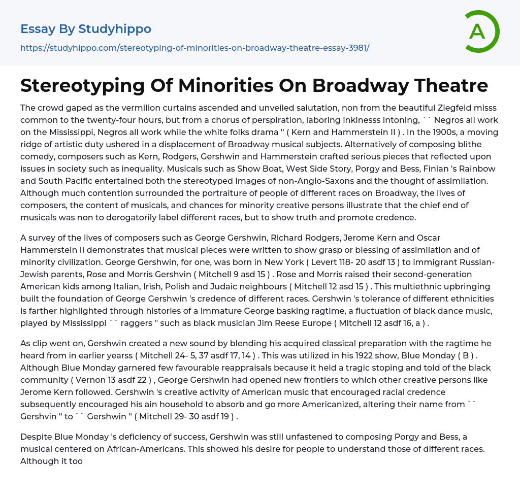 Stereotyping Of Minorities On Broadway Theatre Essay Example