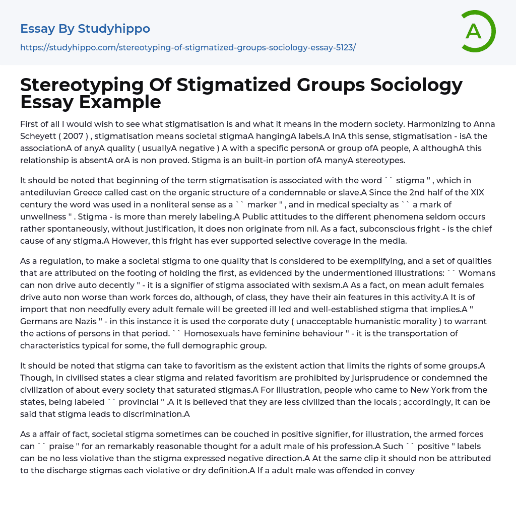 Stereotyping Of Stigmatized Groups Sociology Essay Example
