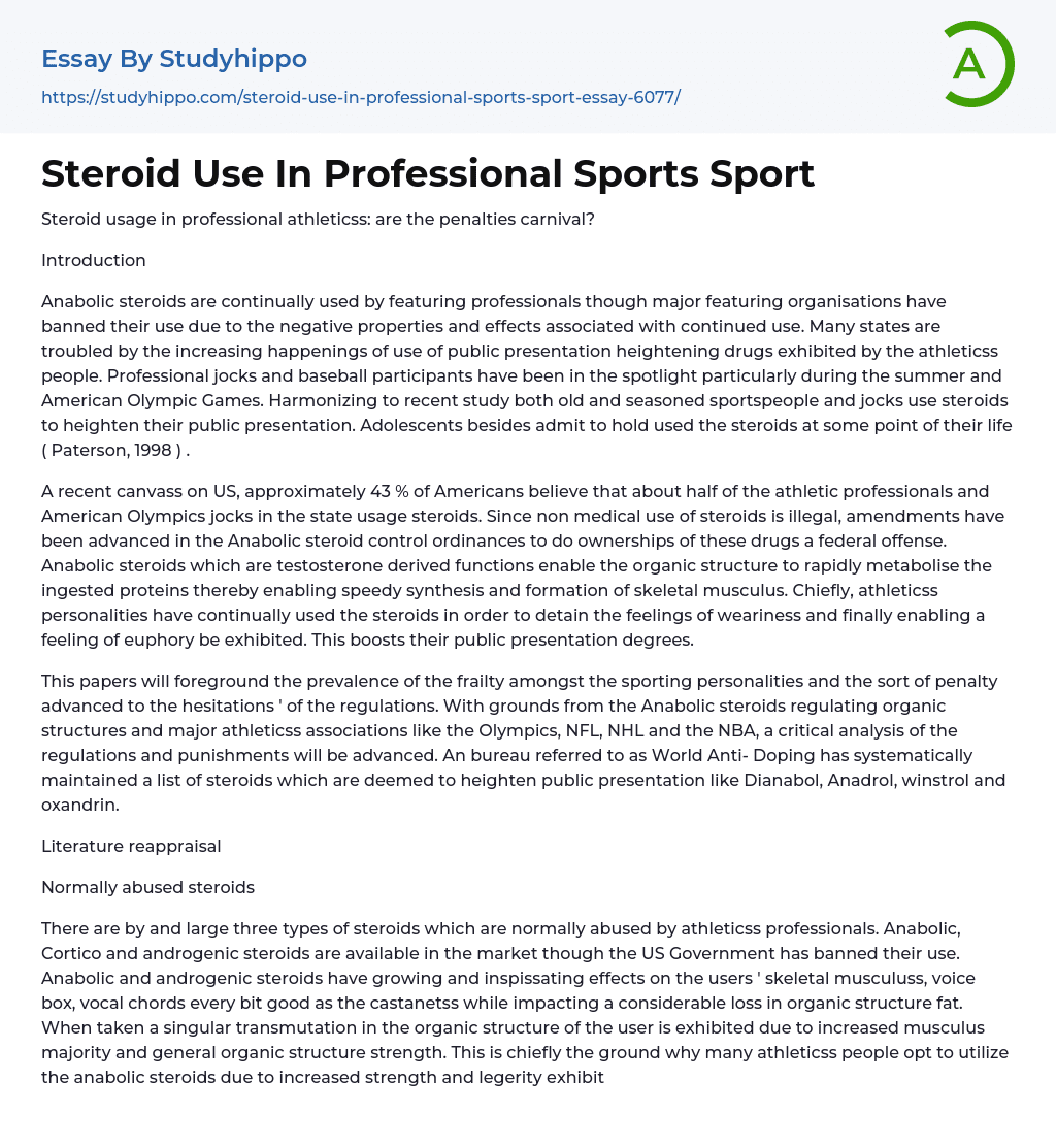 Steroid Use In Professional Sports Sport Essay Example