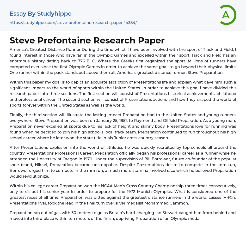 Steve Prefontaine Research Paper Essay Example