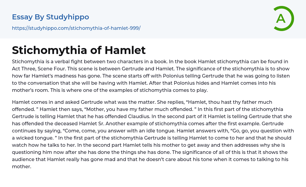 Stichomythia of Hamlet Essay Example