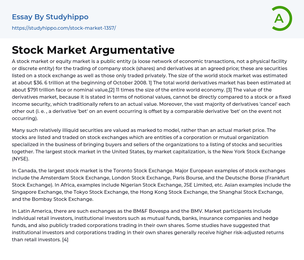 Stock Market Argumentative Essay Example