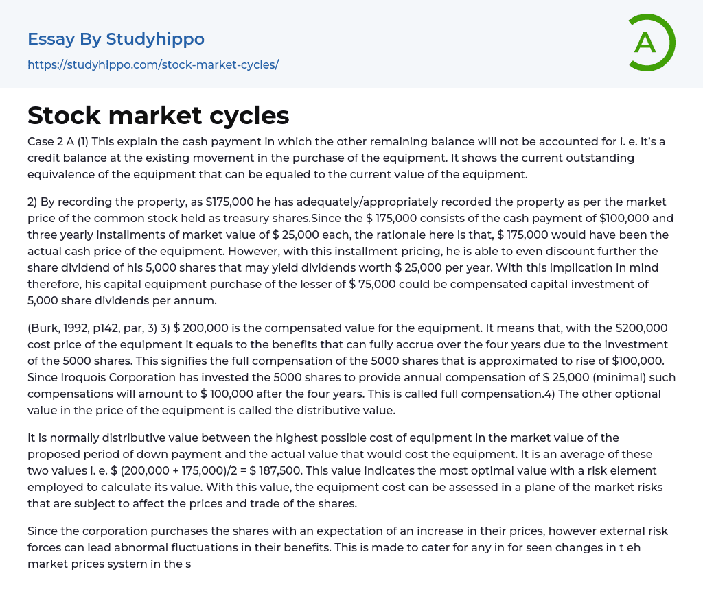 Stock market cycles Essay Example
