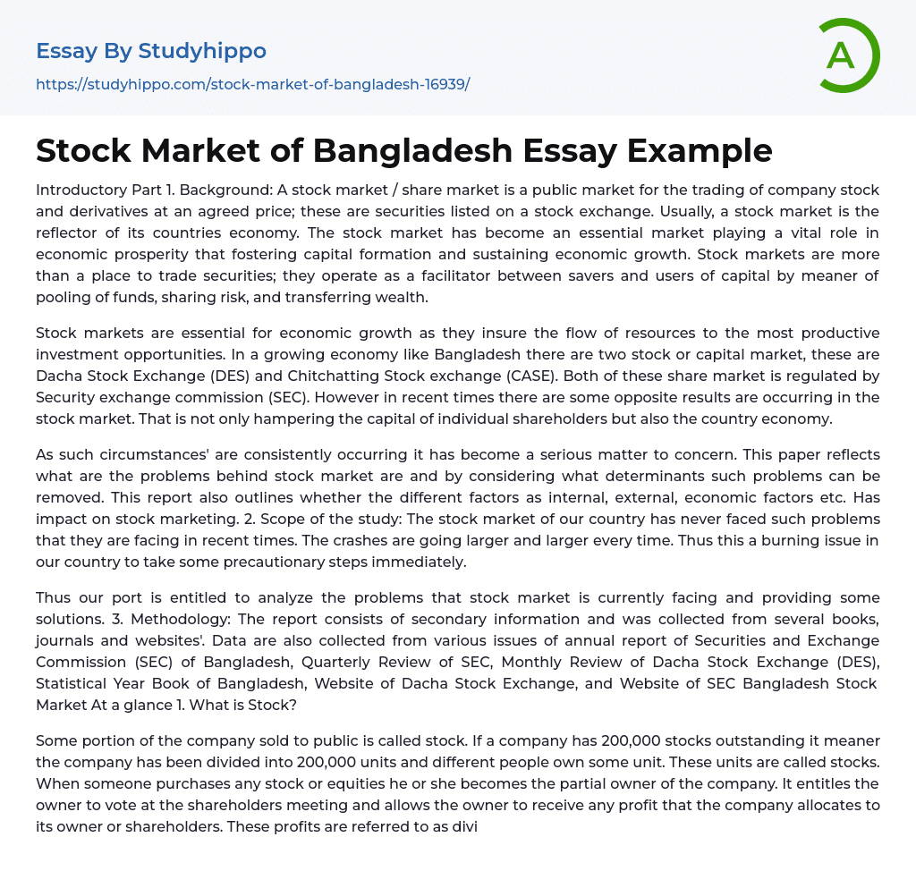 assignment on stock market of bangladesh