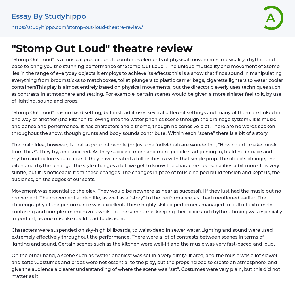 "Stomp Out Loud" theatre review Essay Example