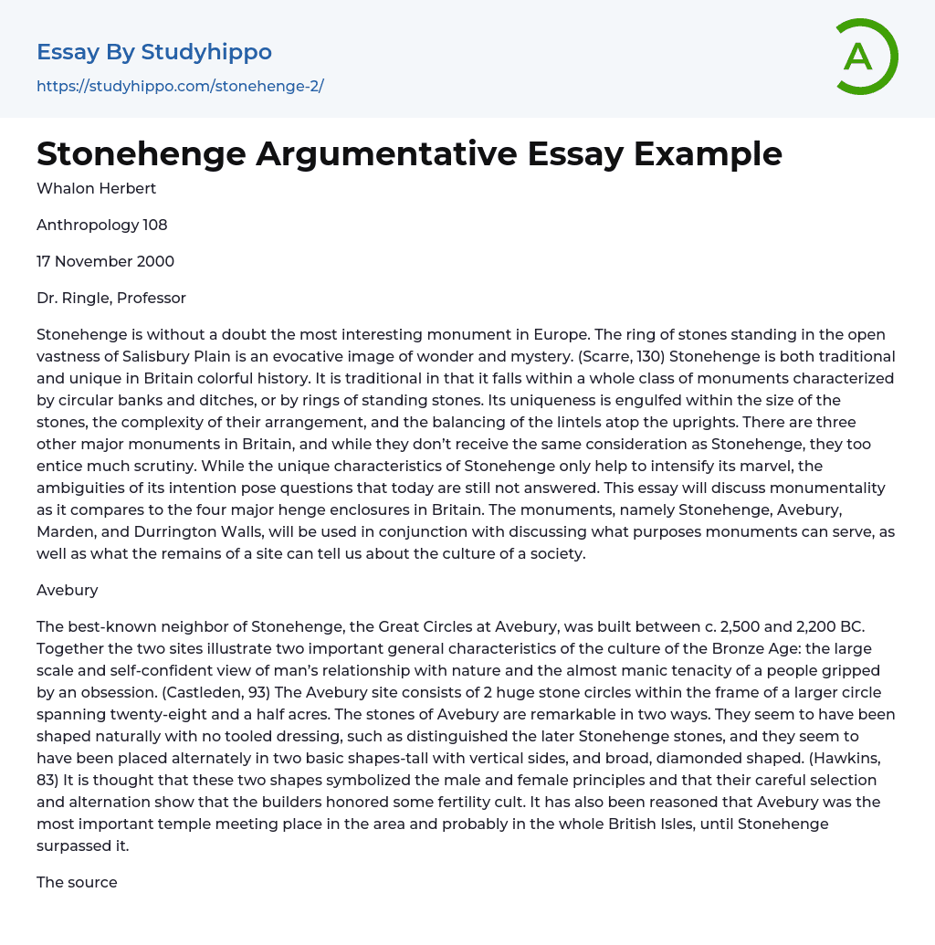 Stonehenge Argumentative Essay Example