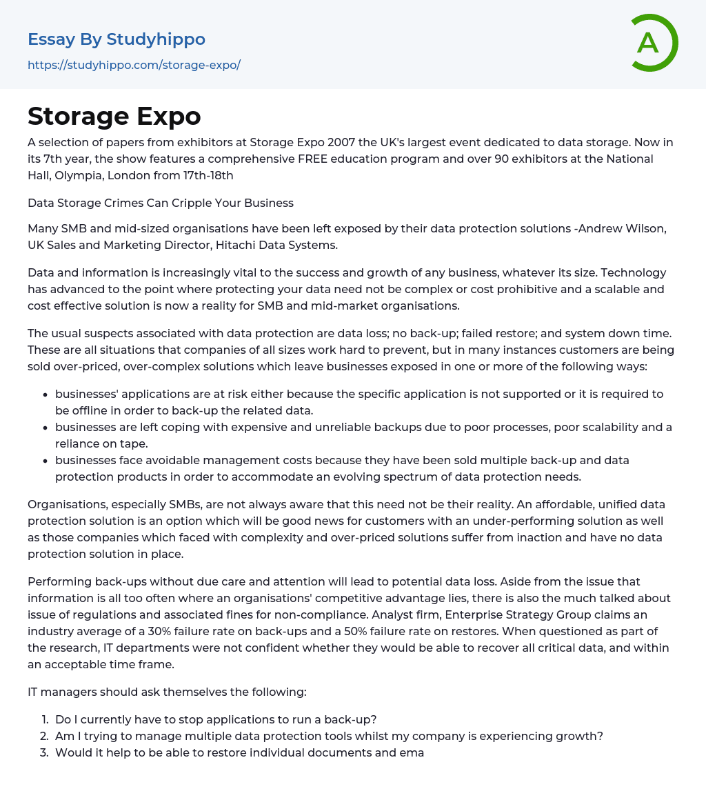 Storage Expo Essay Example