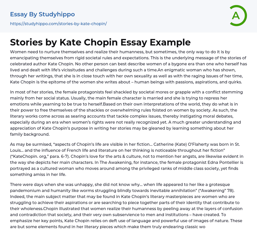 Stories by Kate Chopin Essay Example