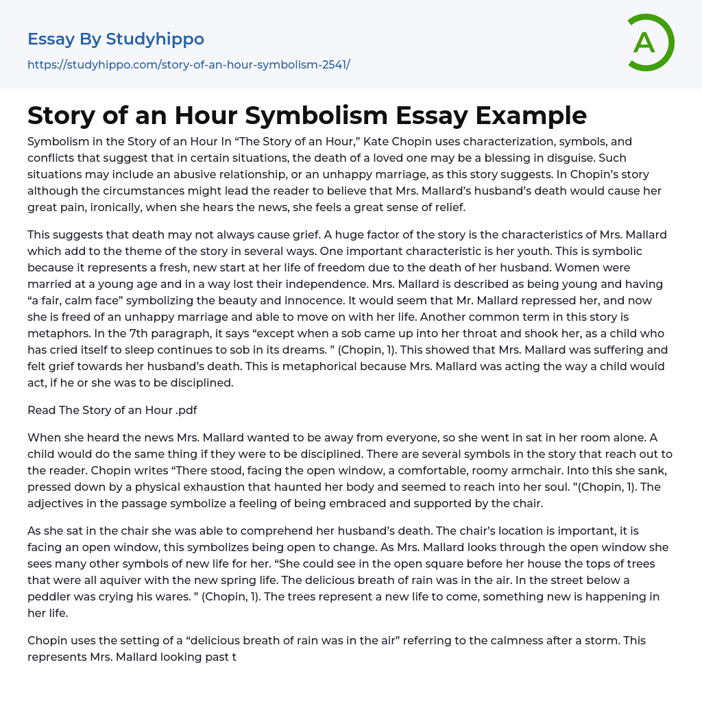 Story of an Hour Symbolism Essay Example
