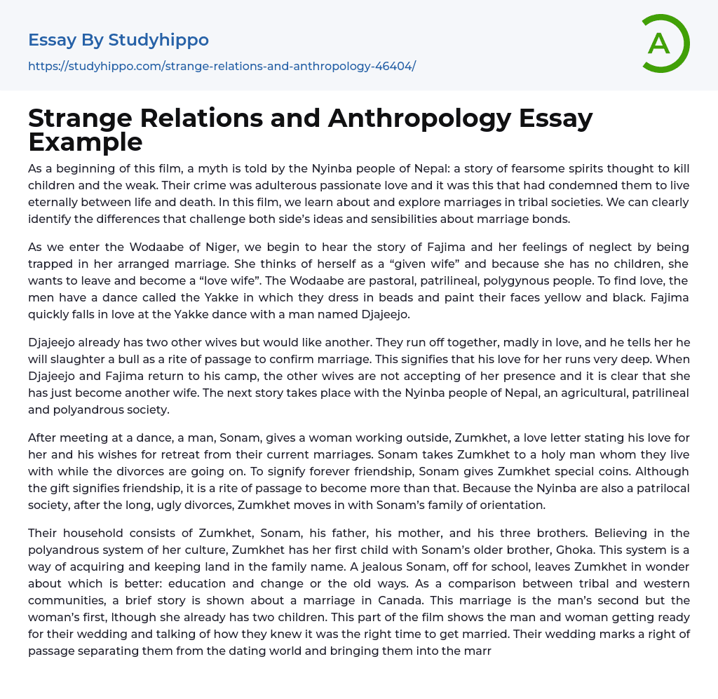Strange Relations and Anthropology Essay Example