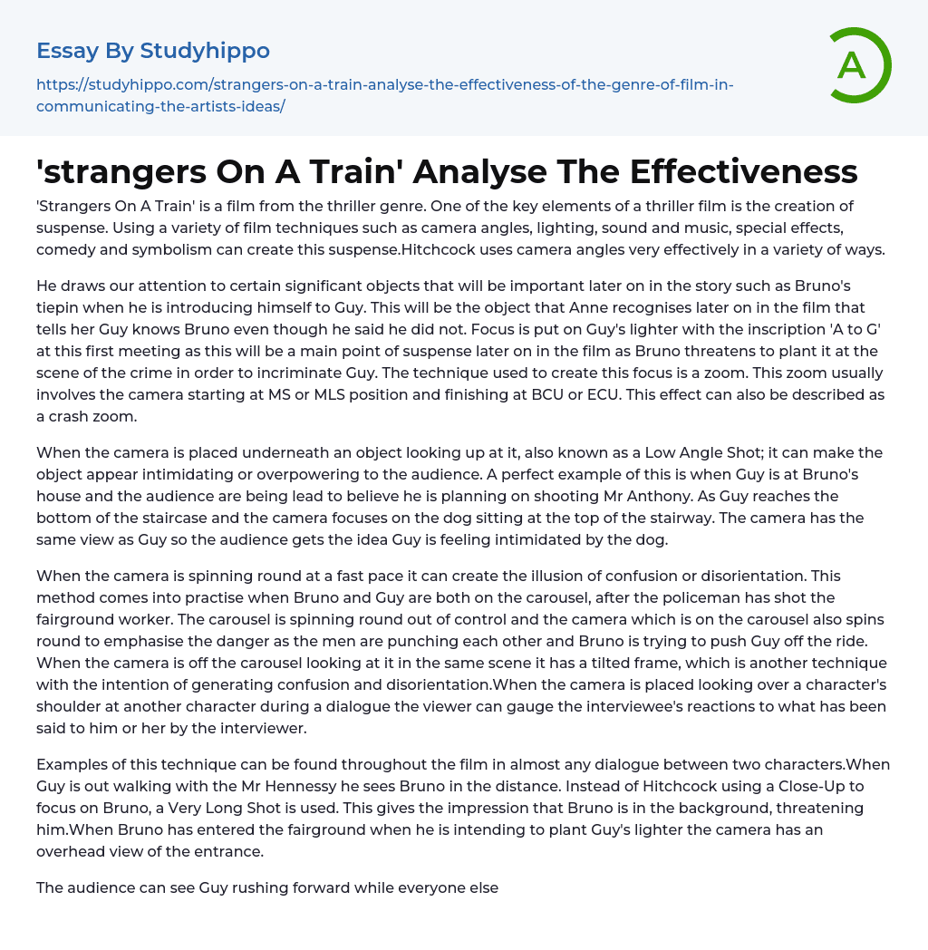 strangers On A Train’ Analyse The Effectiveness Essay Example