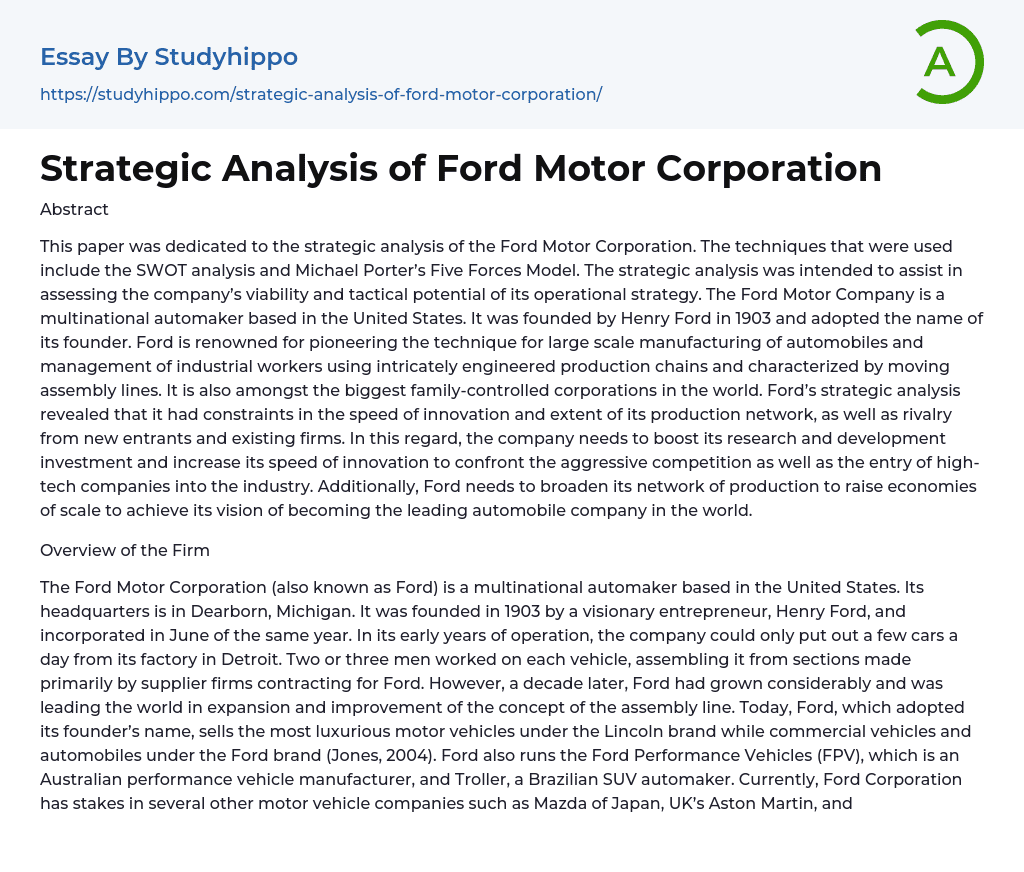 essay writing on ford motor company