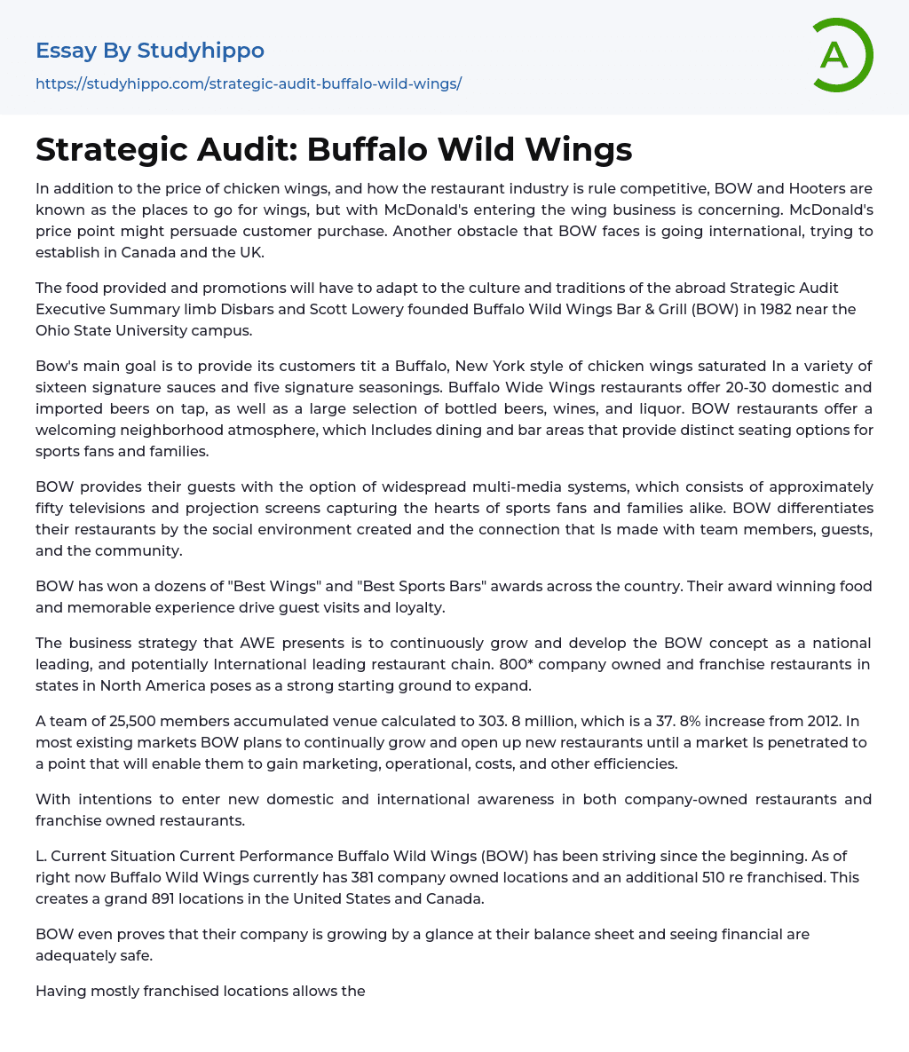 Strategic Audit: Buffalo Wild Wings Essay Example