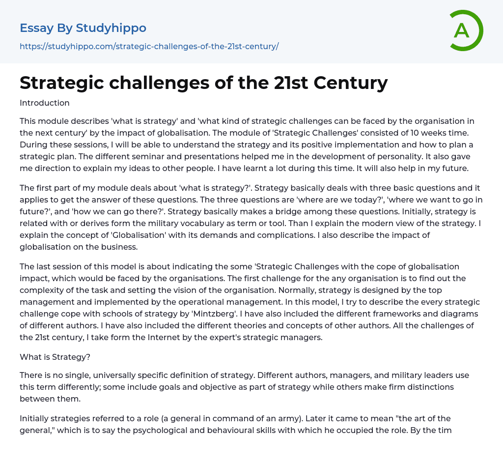 Strategic challenges of the 21st Century Essay Example