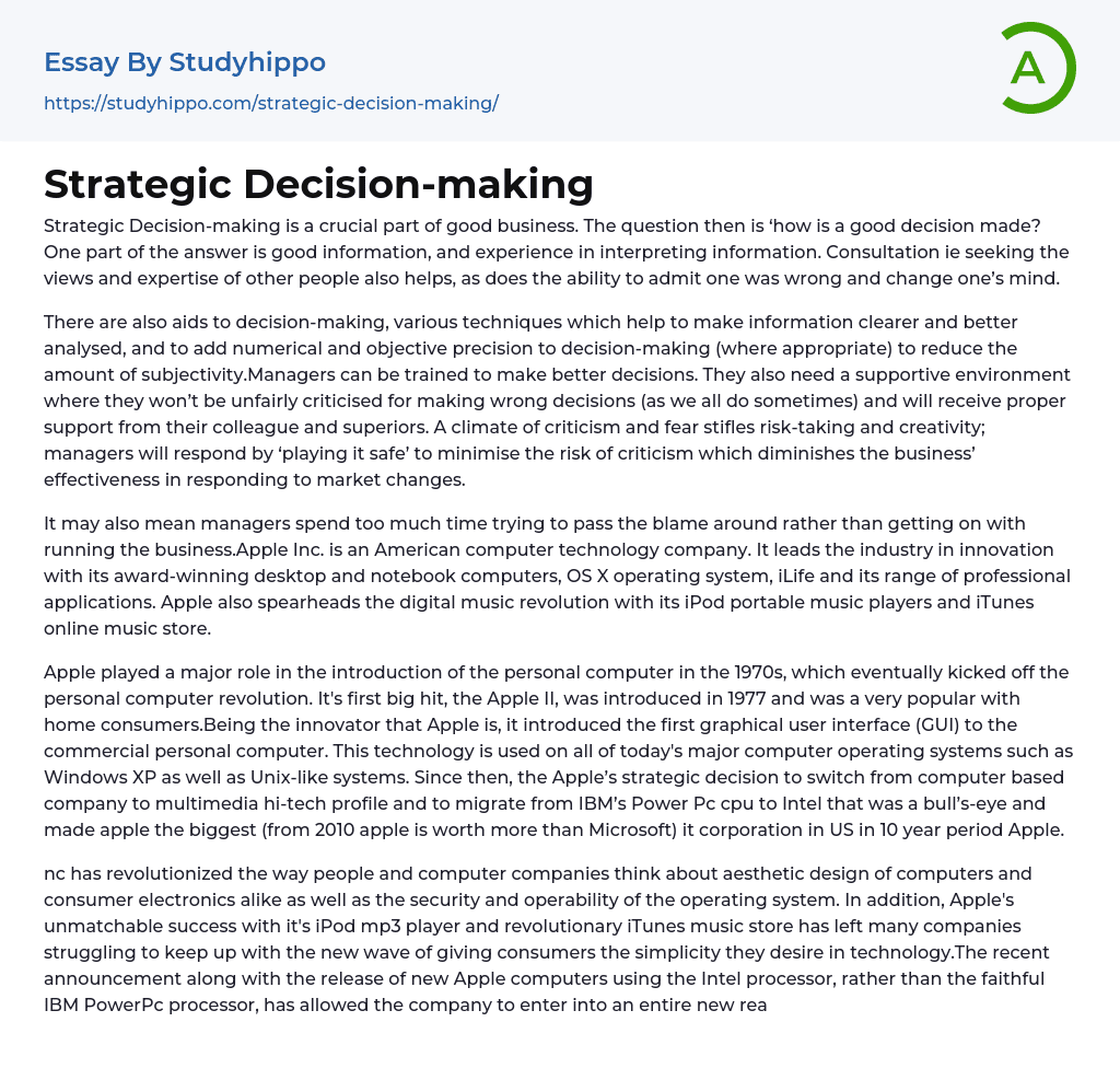 Strategic Decision-making Essay Example