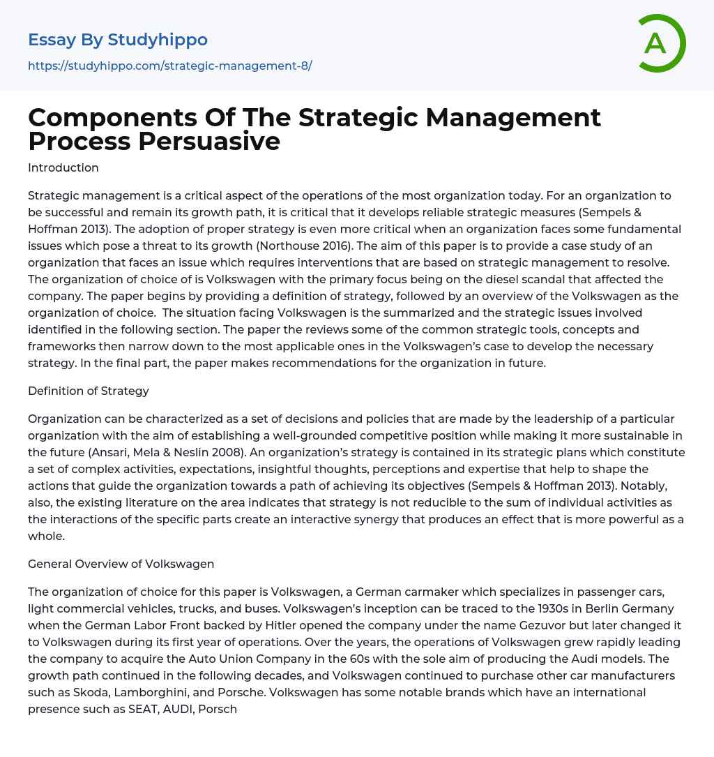 Components Of The Strategic Management Process Persuasive Essay Example