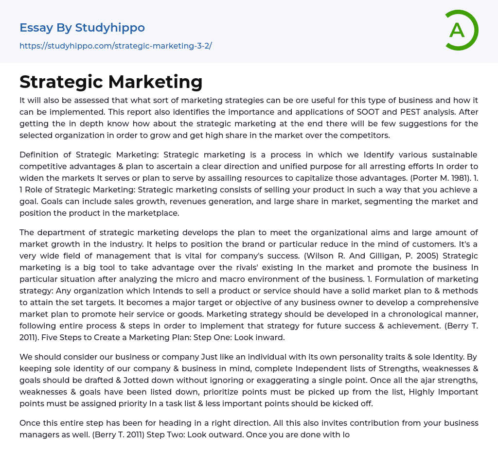 Strategic Marketing Essay Example