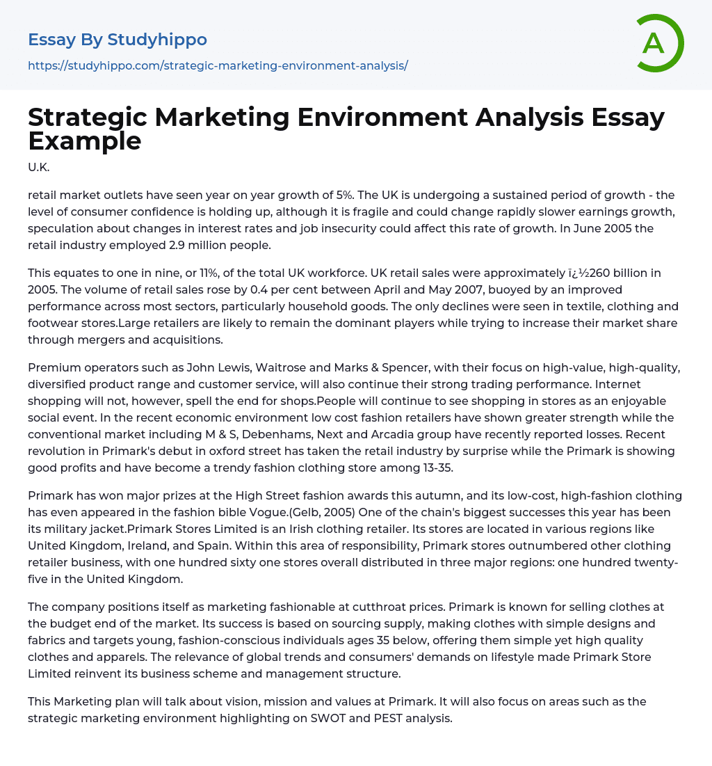 Strategic Marketing Environment Analysis Essay Example