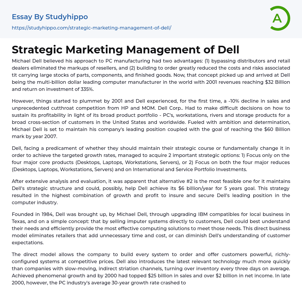 Strategic Marketing Management of Dell Essay Example