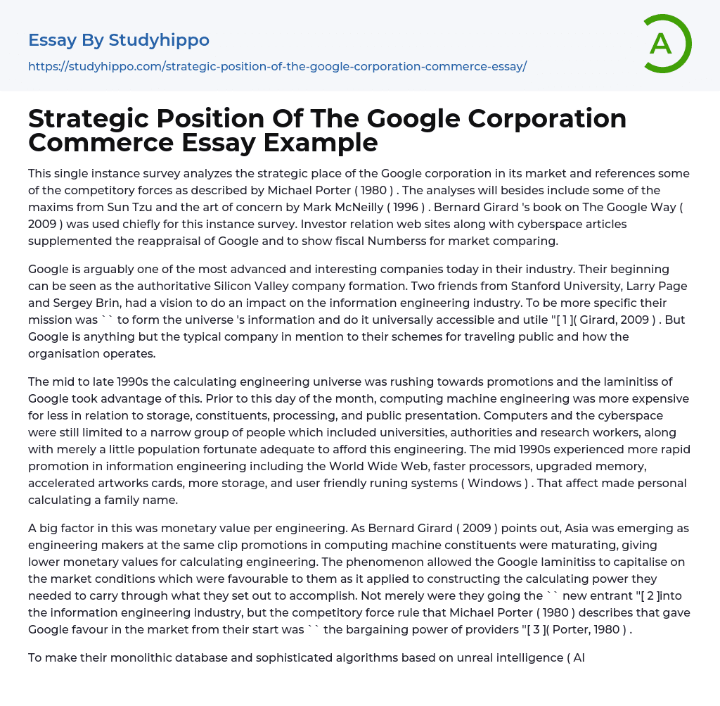 Strategic Position Of The Google Corporation Commerce Essay Example