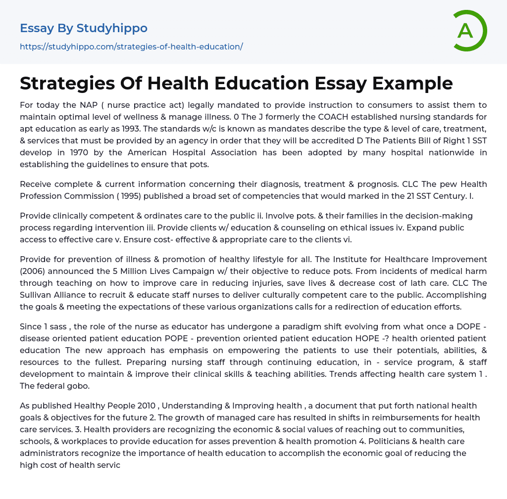 Strategies Of Health Education Essay Example