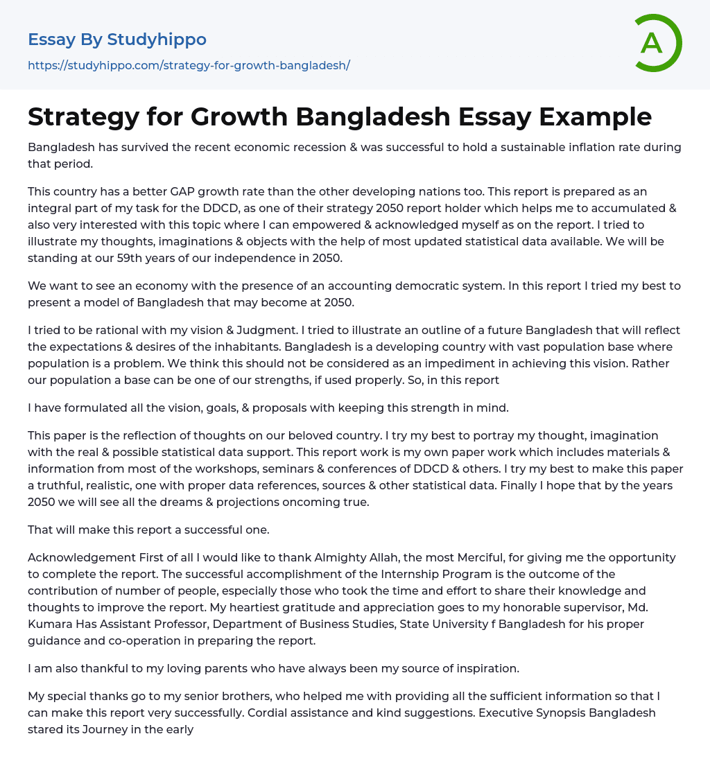 Strategy for Growth Bangladesh Essay Example