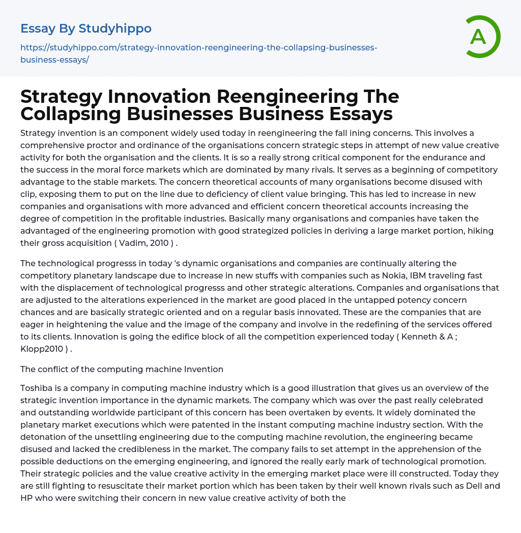 Strategy Innovation Reengineering The Collapsing Businesses Business Essays