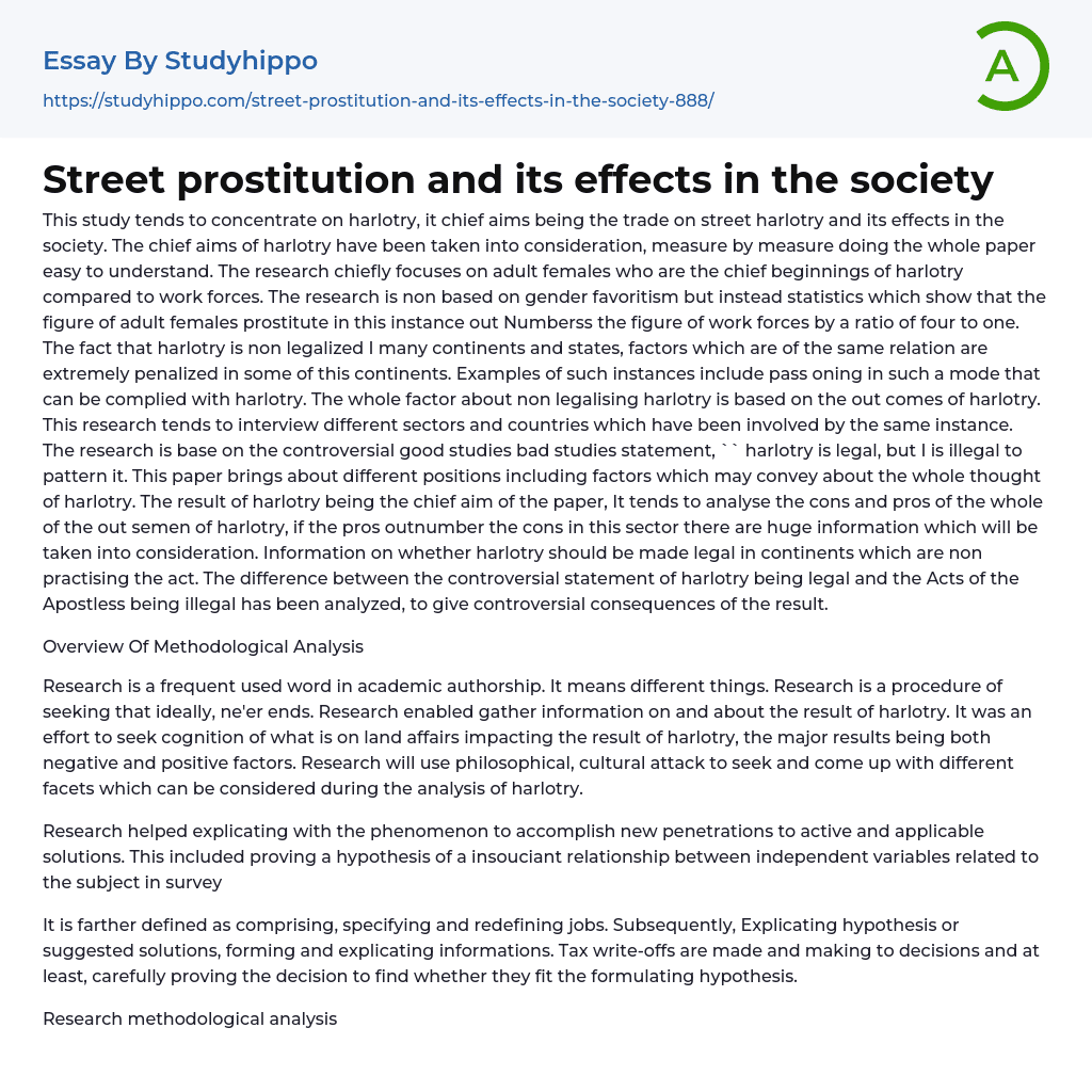 Street prostitution and its effects in the society Essay Example