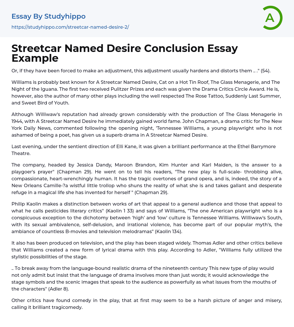 streetcar named desire a level essay