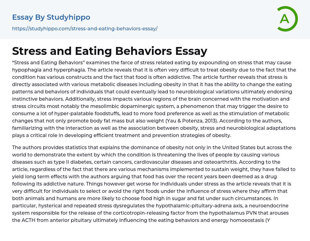 Stress and Eating Behaviors Essay