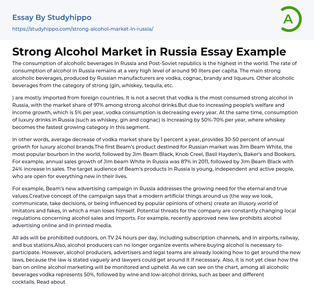 Strong Alcohol Market in Russia Essay Example