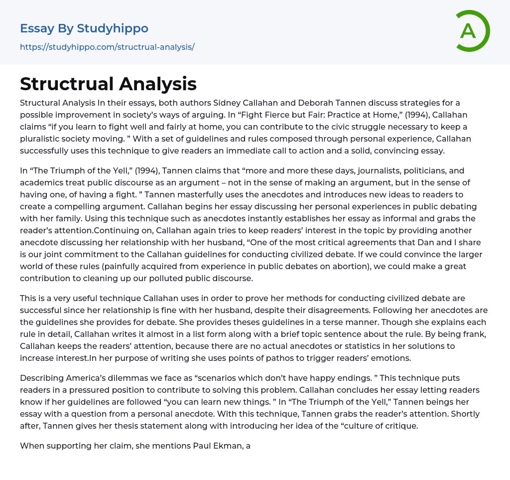 Structrual Analysis Essay Example